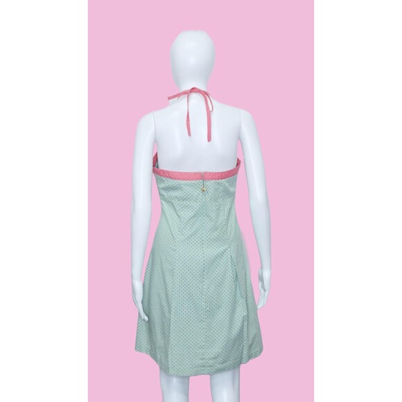 Y2K FOSSIL Blue POLKA DOT Halter Top Sleeveless Mini Dress W/Pink Trim.S. AS IS - Picture 4 of 9